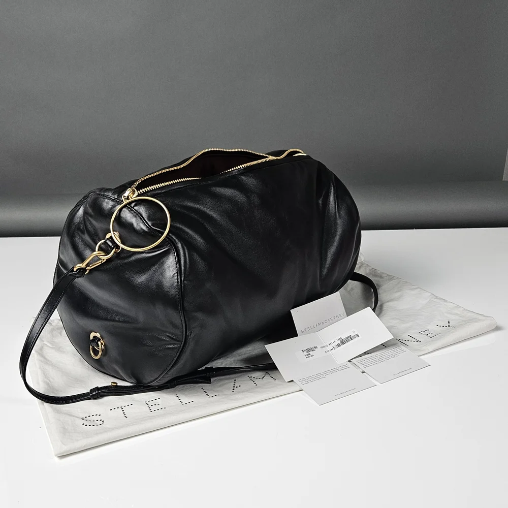 Stella McCartney Alter Nappa Weekend Travel Crossbody Duffle Bag Black Gold - Picture 7 of 13